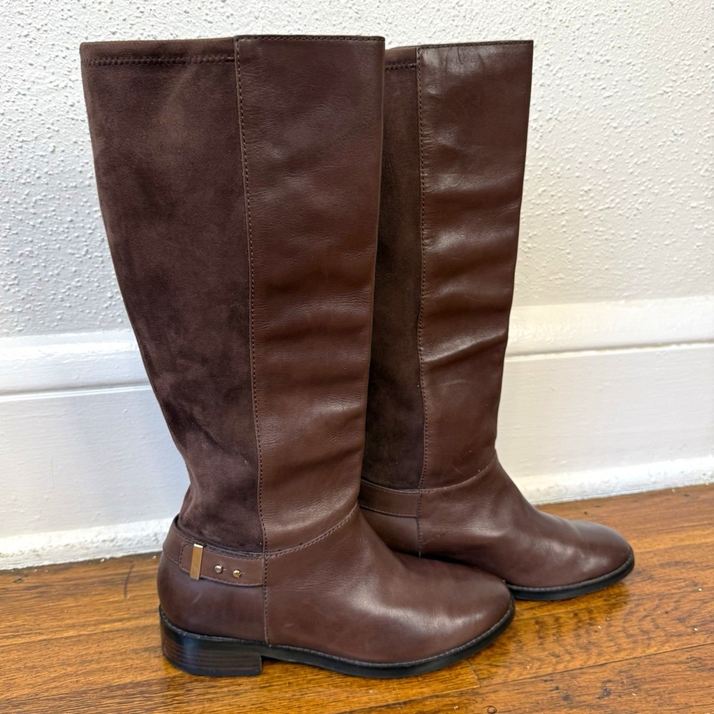 Cole Haan Women's Brown Leather Knee High Riding Boots Buckle Pull On 8B D40522
